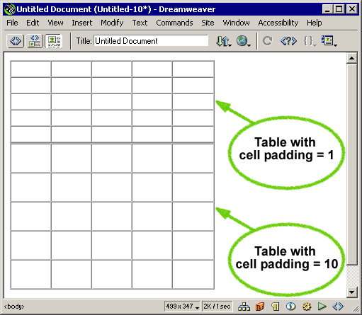Tables with cell padding