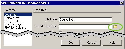 Site Definiition: selecione a pasta local root